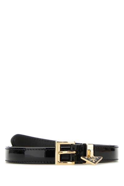 Prada Triangle Logo Plaque Buckle Belt In Black