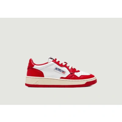 AUTRY MEDALIST LOW SNEAKERS IN RED WHITE LEATHER