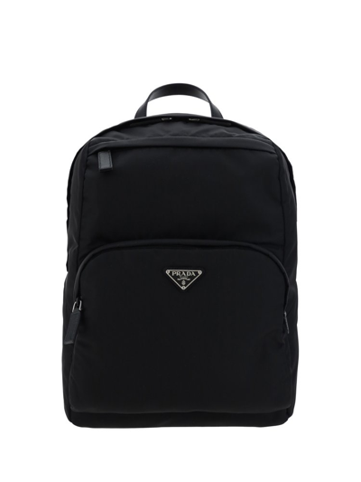 Prada Triangle Logo Plaque Backpack In Black