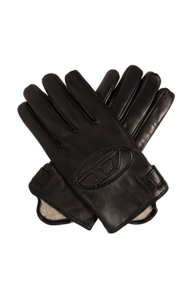 Diesel G Reies Logo Embossed Gloves In Black