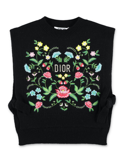 Baby Dior Logo Embroidered Sleeveless Jumper In Black