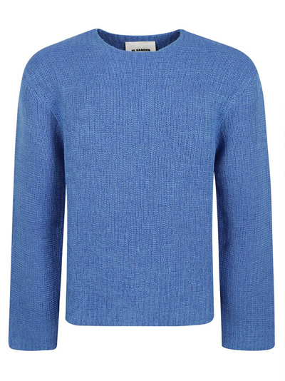 Jil Sander Crewneck Sleeved Sweater In Blue