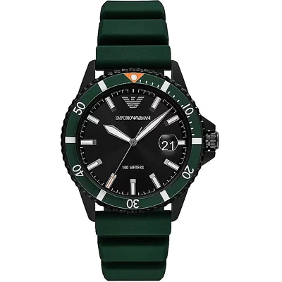 Pre-owned Emporio Armani Green Silicone And Steel Quartz Watch