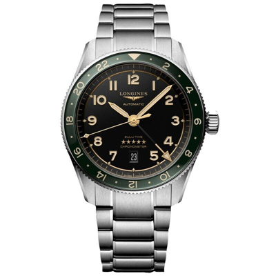 Pre-owned Longines Spirit Zulu Time 42mm Black Dial Gmt Steel Men's Watch L38124636