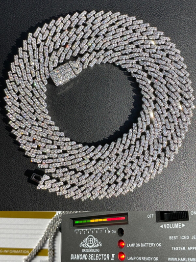 Pre-owned Harlembling Moissanite Real 5mm Micro Miami Cuban Link Prong Chain Iced 925 Silver Necklace In White