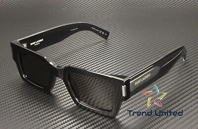 Pre-owned Saint Laurent Sl 572 001 Rectangular Black Crystal Grey 50 Mm Unisex Sunglasses In Gray