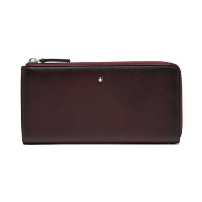 Pre-owned Montblanc Sfumato Natural Leather Long 12cc Card Zipper Wallet Purse For Men In Red