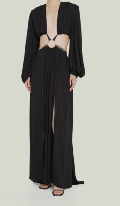 Pre-owned Bronx And Banco $950 Bronx & Banco Women's Black Cutout Blouson Sleeve Maxi Dress Size M/6