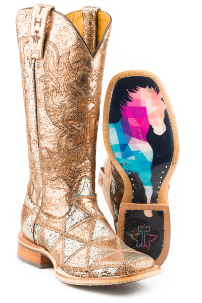 Pre-owned Tin Haul Womens Tan Leather Mish & Mash Cowboy Boots In Brown