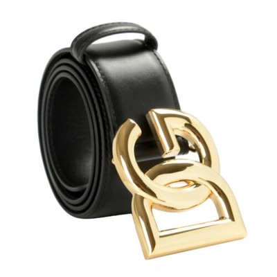 Pre-owned Dolce & Gabbana Unisex Black Leather Metal Dg Logo Buckle Belt Us 30 It 75