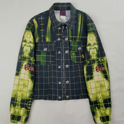 Pre-owned Jean Paul Gaultier Ss1996 X-ray Skeleton Grid Gothic Jean Jacket In Black/green