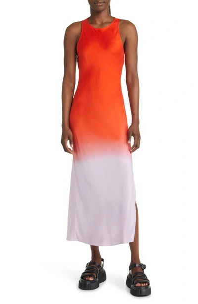 Frame Dip Dye Silk Bias Cut Midi Dress In Red Orange Multi