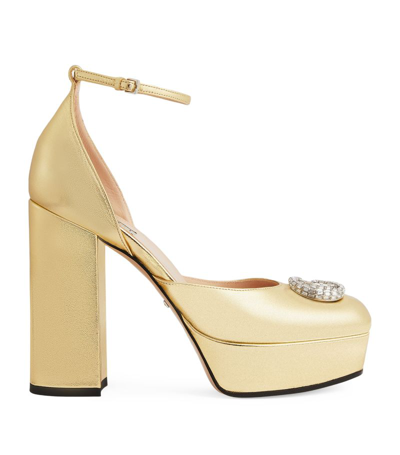 Gucci Patent Leather Double G Platform Pumps 115 In Gold