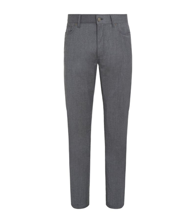 Zegna Roccia Stonewashed Wool Trousers In Grey