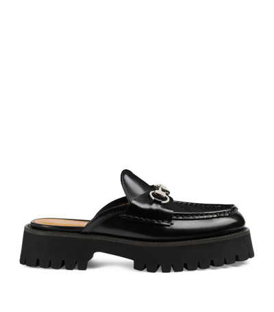 Gucci Leather Horsebit Loafer Mules In Black