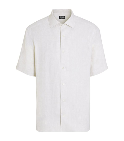Zegna Short-sleeve Linen Shirt In Neutrals