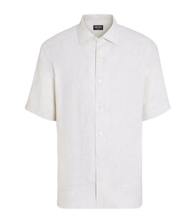 Zegna Short-sleeve Linen Shirt In Beige Clair