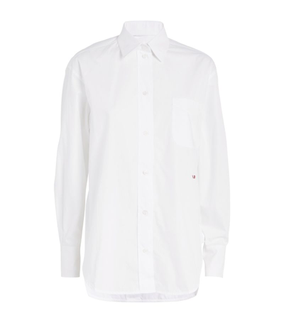 Victoria Beckham Womens White Dropped-shoulder Brand-embroidered Oversized Organic-cotton Shirt