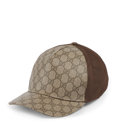 Gucci Gg Supreme Canvas And Mesh Baseball Cap In Brown