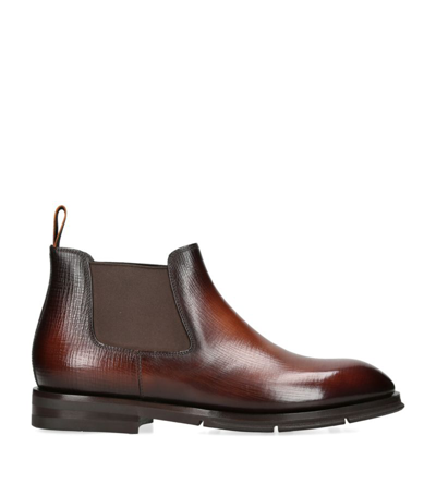 Santoni Leather Labhras Chelsea Boots In Brown