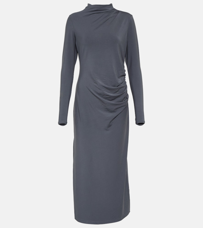 Vince Ruched Jersey Midi Dress In Blue