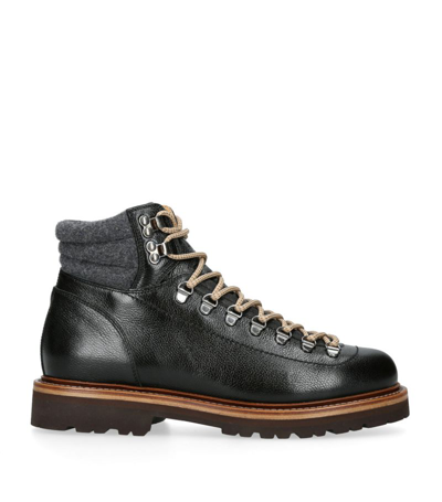 Brunello Cucinelli Leather Wool-trim Mountain Boots In Black