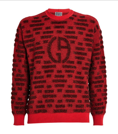 Giorgio Armani Logo Jacquard Wool-blend Jumper In Red