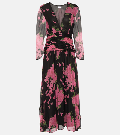 Rixo London Racquel Ruched Floral-print Devoré-velvet Midi Dress In Multicoloured