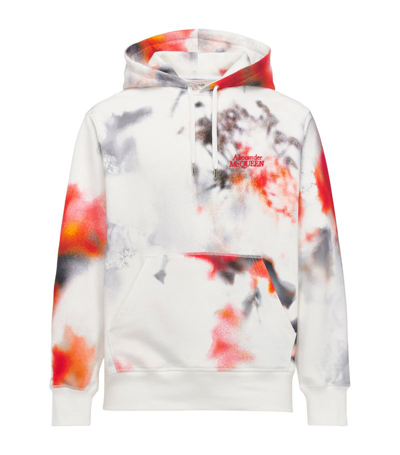 Alexander Mcqueen Floral All Over Print Cotton Hoodie In White,multi