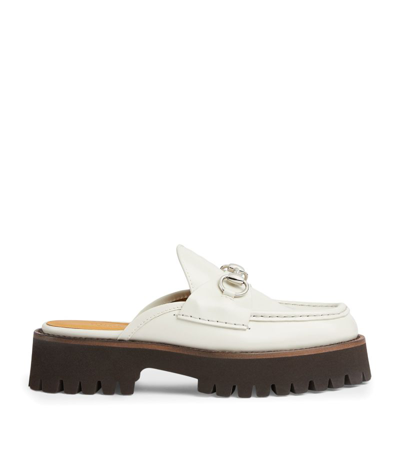 Gucci Horsebit Leather Mules In White