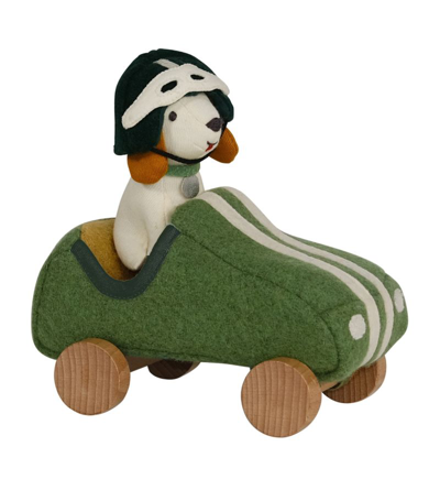 Olli Ella Kids' Holdie Dog-go Racer Soft Toy (15cm) In Green