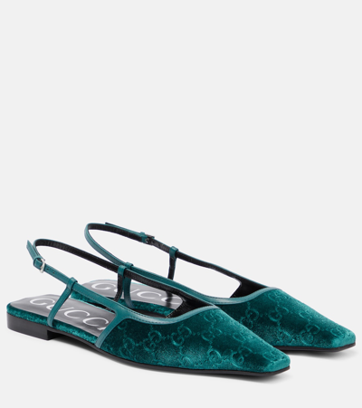Gucci Gg Quilted Velvet Slingback Flats In Blue