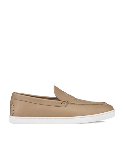 Christian Louboutin Leather Varsiboat Loafers In Beige