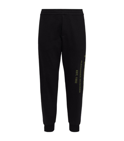 Alexander Mcqueen Graffiti Logo Cotton Sweatpants In Black,khaki