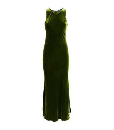 Polo Ralph Lauren Velvet Slip-on Maxi Dress In Olive