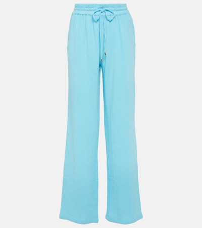 Melissa Odabash Womens Turquoise Krissy Textured Wide-leg Mid-rise Cotton Trousers In Blue