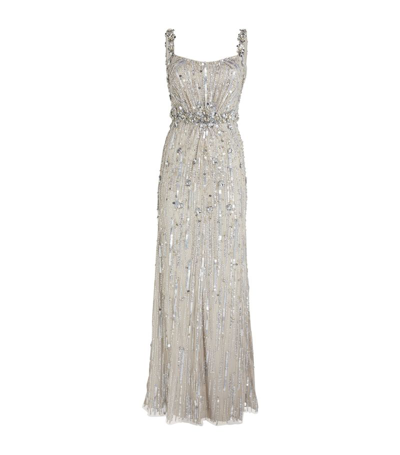 Jenny Packham Sequin-embellished Gown In Grey