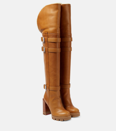 Christian Louboutin Brodeback Lug Over-the-knee Boots In Brown