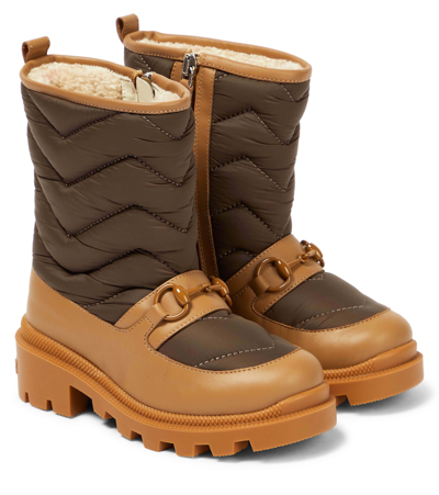 Gucci Kids' Padded Leather-trimmed Snow Boots In Brown