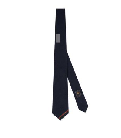 Gucci Web-stripe Trim Silk Tie In Blue