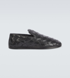 Bottega Veneta Sawyer Blue Slip-on Sneakers With Logo Detail And Intreccio Motif In Leather Man In Black