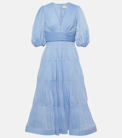 Zimmermann Pleated Midi Dress In Blue