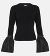 Simkhai Agata Flared-sleeve Fitted Knit Top In Black