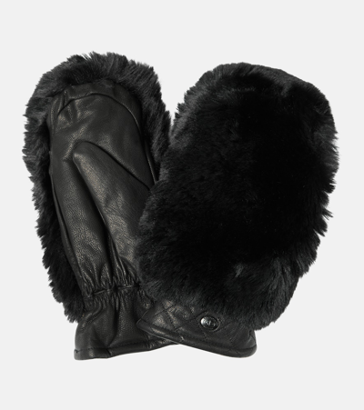 Goldbergh Hill Faux Shearling And Leather Mittens In Black