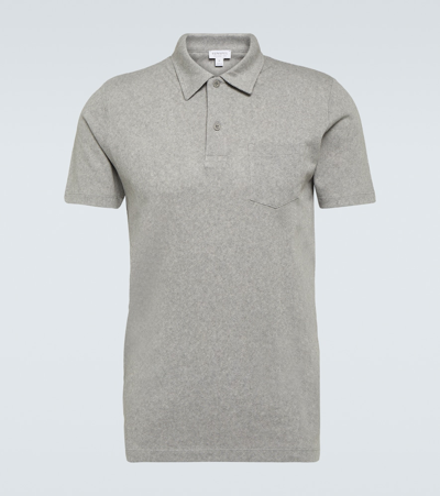 Sunspel Riviera Cotton Polo Shirt In Grey