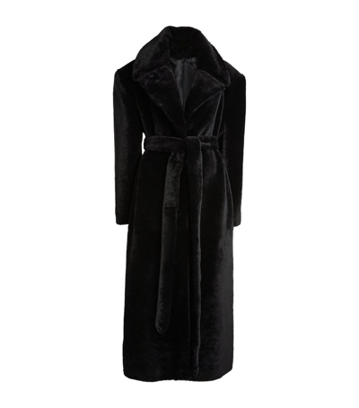 Magda Butrym Shearling Longline Coat In Black