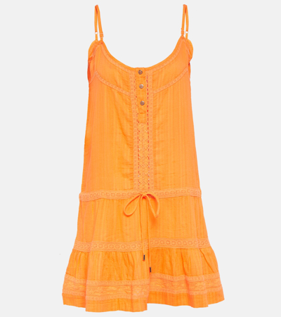 Melissa Odabash Kelly Crocheted Lace-trimmed Cotton-gauze Mini Dress In Orange