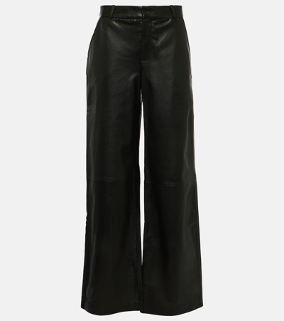 Frame High-rise Leather Wide-leg Pants In Black