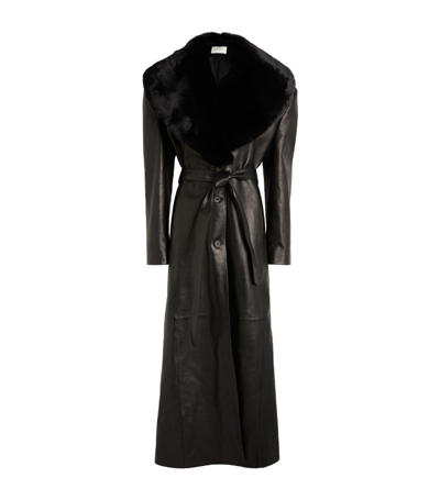 Magda Butrym Fur-trimmed Leather Coat In Black
