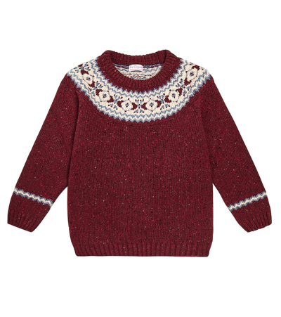 La Coqueta Kids' Fair Isle Wool-blend Jumper In Burgundy